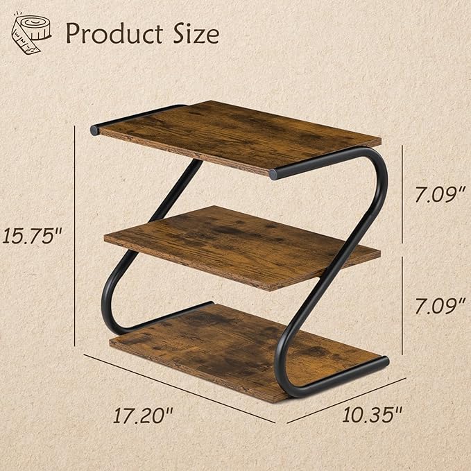 Small 3-Tier Shoe Rack, Z-Frame Wooden Shoe Shelf with Durable Metal Shelves for Hallway, Living Room, Closet, Bedroom (17.2”)