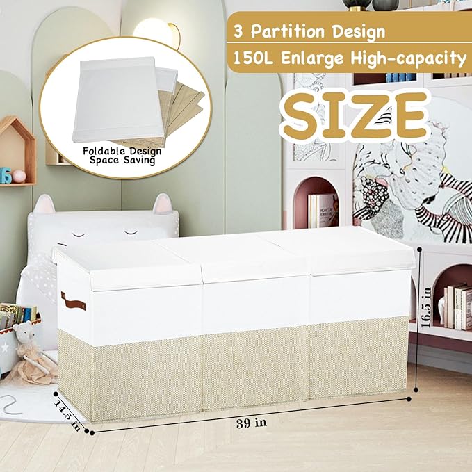 Large Toy Box Chest,Toy Storage Organizer,Storage Bins with Lids,Stuffed Animal Storage,Toy Bins for Kids,Toddlers,Baby,Girls,Nursery,Living Room,playroom(Beige)