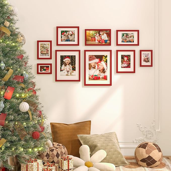 KINLINK 8.5x14 Picture Frames Red, Solid Wood Frames with Acrylic Plexiglass for 8.5x14 without Mat, Tabletop and Wall Display Photo Frame, 4 Pack