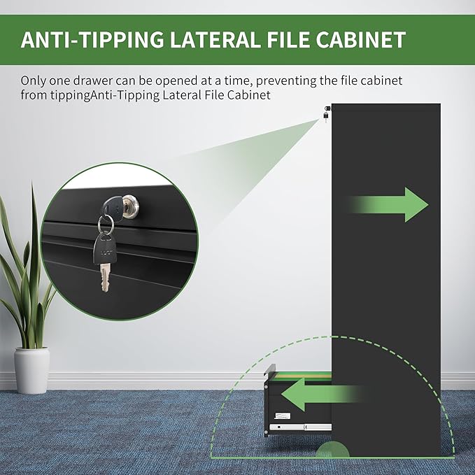 Lateral File Cabinet with Lock,5 Drawer Metal Filing Cabinets, Home Office Storage Cabinet for Hanging Files Letter/Legal/F4/A4 (Black)