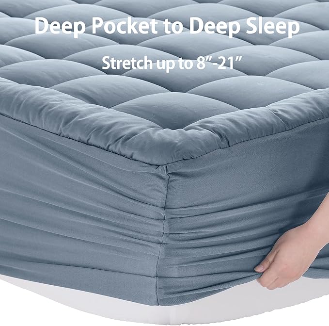 EASELAND Twin XL Mattress Pad Pillow Top Mattress Cover Quilted Fitted Mattress Protector Extra Long 8-21" Deep Pocket Cooling Mattress Topper (39x80 Inches, Dusty Blue)