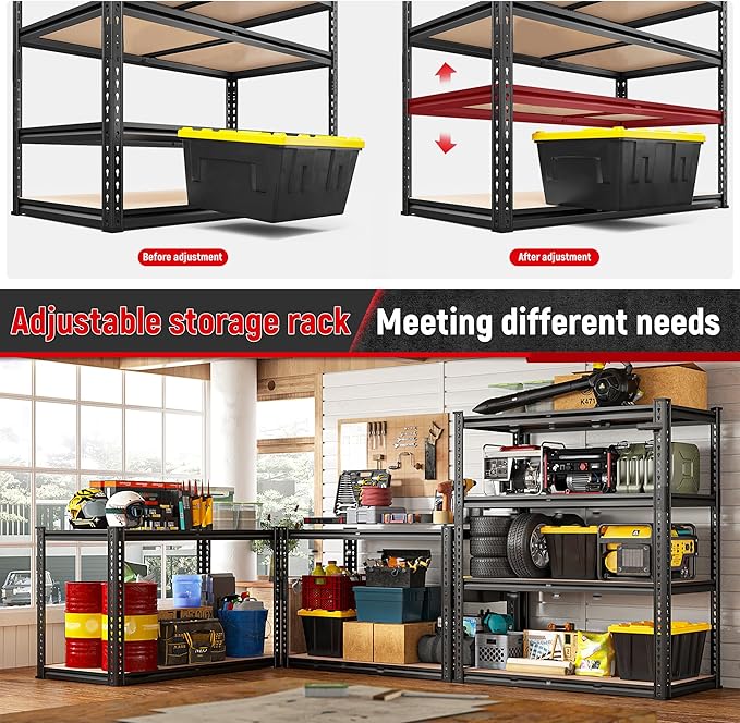 REIBII 40" W Garage Shelving 2000LBS Storage Shelves Adjustable Metal Shelving 4 Tier Metal Shelves Pantry Shelf for Closet Basement Kitchen 40" W x 19.7''D x 60''H