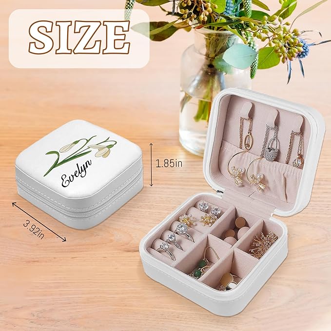 Customized Jewelry Box, Personalized Travel Jewelry Organizer with Birth Flower and Name, Custom Gifts for Birthday, Wedding, Anniversary, Personalized Gifts for Women, Girls, Mother, Wife, Bridesmaid