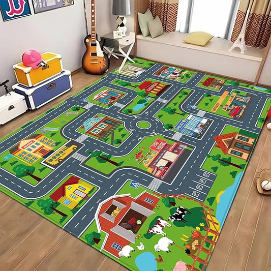 Kids Carpet Playmat, Kids Rug for Playroom Car Mat Town City Road Map Playmat, Extra Large Boys Kids Car Track Play Rug Bedroom, Living Room (Style Four, 78.7X 59 INCH)