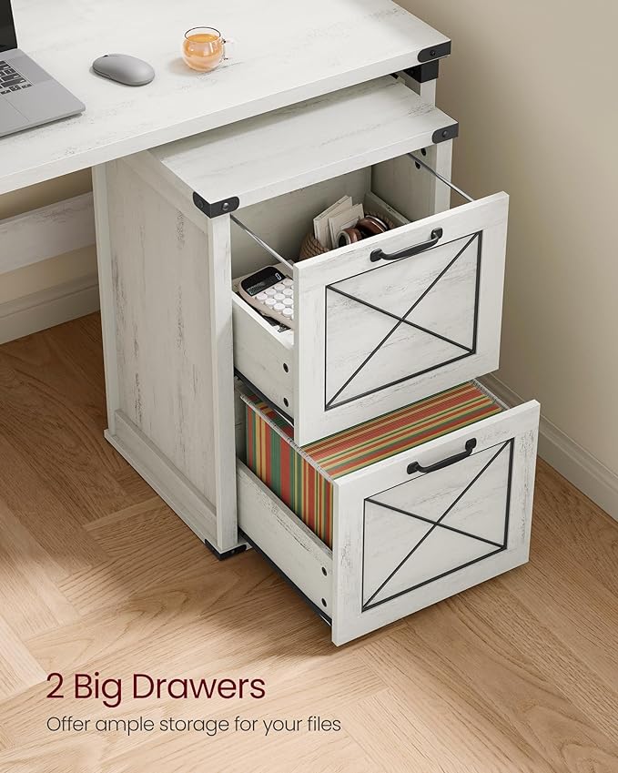 VASAGLE File Cabinet, Filing Cabinet with 2 File Drawers, Printer Stand, Fit A4, Letter Size, Hanging File Folders, Modern Farmhouse Style, for Home Office, Rustic White UOFC048T73