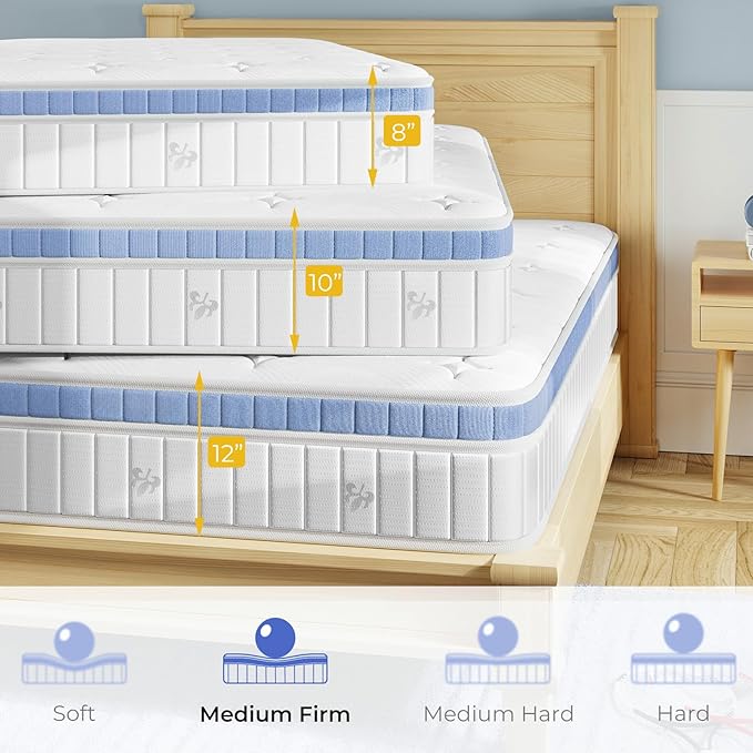 Yaak Twin Mattress 10 Inch, Hybrid Mattress in a Box Twin Size, Individual Pocket Spring Single Bed Mattress with Breathable Memory Foam, Pressure Relief, Medium Firm Twin Size Mattress 75"x39"x10"