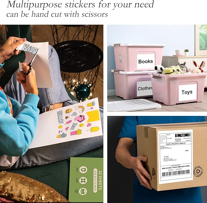 8.5 x 5.5 Half Sheet Shipping Labels for Laser and Inkjet Printers, 2 Per Page Self Adhesive Mailing Labels, White Blank Labels [100 Sheet 200 Labels]