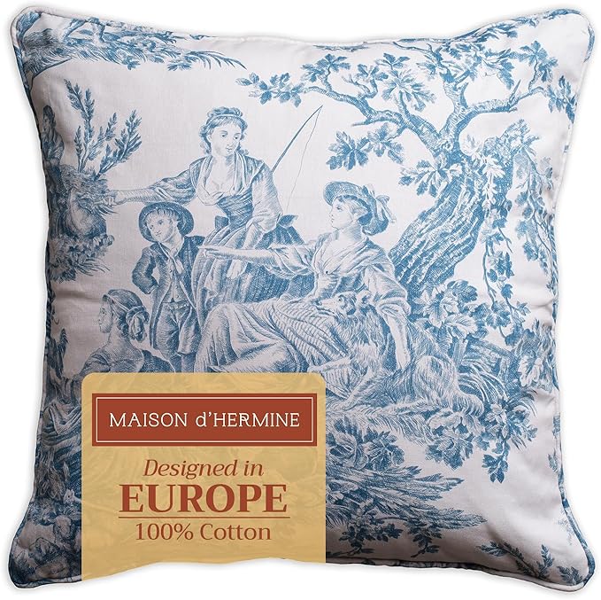 Maison d' Hermine Decorative Pillow Covers 20x20 Inch Square 100% Cotton Throw Pillow Covers with Invisible Zipper Cushion Case for Living Room Couch, Chair, Sofas, Bedroom, Home (The Miller - Denim)