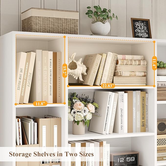 HOSTACK 75” Tall Book Shelf and Bookcase, White Bookshelf with Storage Cabinet, 47” Wide Bookcase with 4 doors, Standing Display Shelves, Modern Farmhouse Book Case for Living Room, Home Office, White