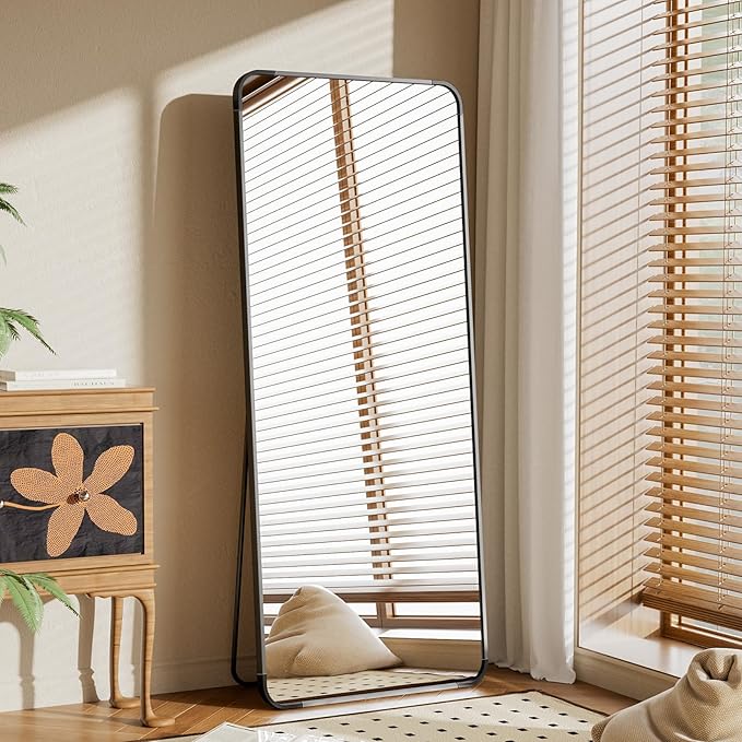 BEAUTYPEAK Black Full Length Mirror, 65"x24" Rounded Corner Floor Mirror Standing Hanging or Leaning Against Wall, Suitable for Bedroom or Dressing Room