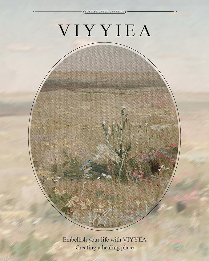 VIYYIEA Gold Framed Wall Art Canvas Print - Vintage Meadow Landscape Oil Painting - Farmhouse Wall Decor - Flower Art - French Decor for Living Room & Cozy Bedroom - 13x16in