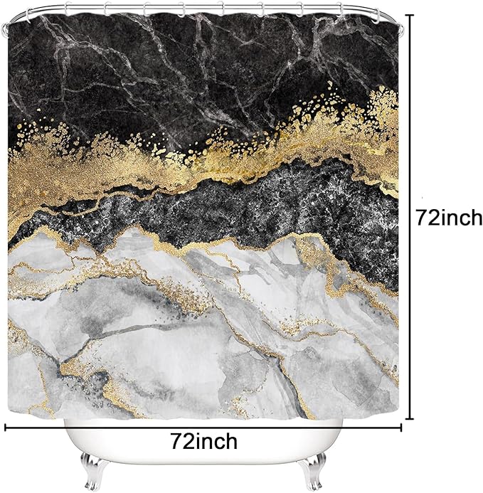 Modern Marble Shower Curtain, 72" W x 72" L, Waterproof Polyester Fabric Shower Curtain for Bathroom with Hooks, Housewarming Gift Ideas for New Home