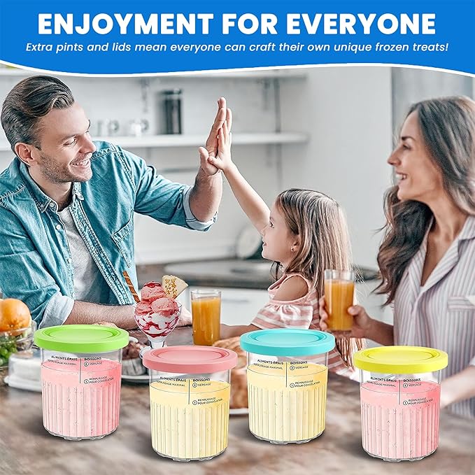 4 Pack Ninja Creami Containers and Lids for, 16oz Creami Containers Compatible with NC299, NC300, NC301 Series Ninja Ice Cream Maker new, Replacement Cups Jars with Colorful Spoons & Scoop, BPA Free