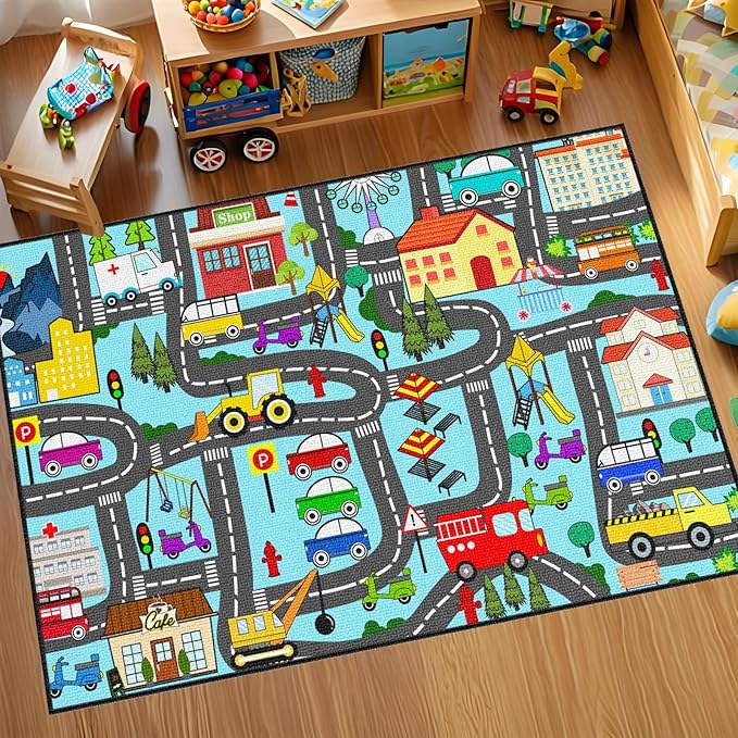 Car Rugs for Kids Toy Cars - Kids Carpet for Playroom Car Track Rug for Kids City Life Road Rug for Playroom Living Room Bedroom Classroom Decor, 2'5''×4'