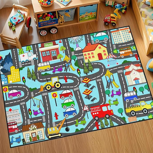 Car Mat for Kids Toy Cars - Car Track Rug 3'×5' Car Carpet for Kids Play Mat City Life Road Rug for Playroom Living Room Bedroom Classroom