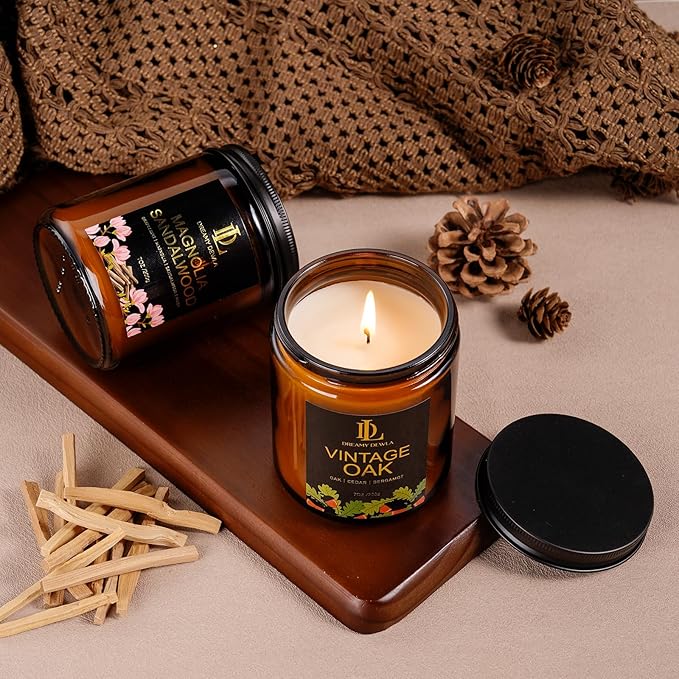 Scented Candle Set, 4 Pack Soy Candles for Home Scented, 200 Hour Burn Time, Candle Gifts for Women Men, Scents of Lemon Eucalyptus/Moroccan Amber/Magnolia & Sandalwood/Vintage Oak