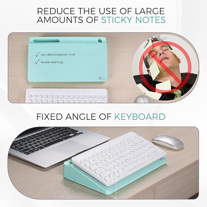 TOWON Small Compact Glass Desktop Whiteboard with Storage – 12 x 7 in Dry Erase Board for Desk, Home Office, School | Includes 5 Markers, Eraser & Holder | Space-Saving Organizer, Aesthetic Teal Blue