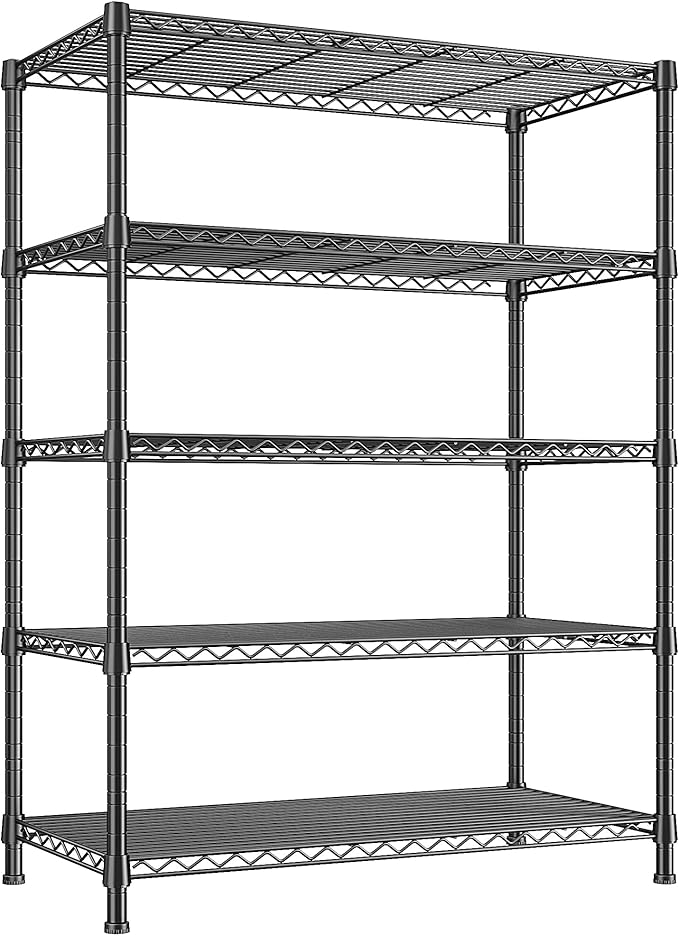 REIBII Storage Shelves 71" H Tall Wire Shelving Unit Sturdy Metal Shelves Adjustable Wide Pantry Shelves 5 Tier Deep Heavy Duty Metal Shelving Load 1500LBS,Dorm Room Essentials Dorm Storage Rack