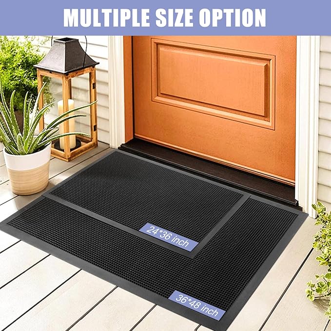 Kuyal Front Door Mat, 2'x3' Outdoor Entrance Mat, Winter Non-Slip Waterproof Outside Entrance Mats, Heavy Duty Durable Welcome, Non Slip Rubber Outdoor Mats for Entryway, Black