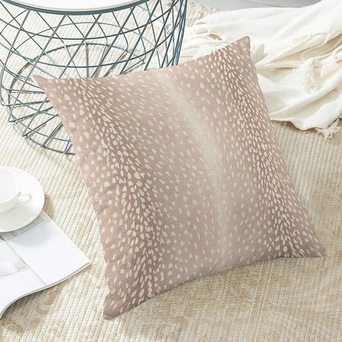 Antelope Pillow Covers 16 x 16 Inch Pack of 2, Animal Skin Print Decorative Throw Pillow Cases Outdoor Linen Farmhouse Neutral Fawn Cushion Cover for Bedroom Home Sofa Decor
