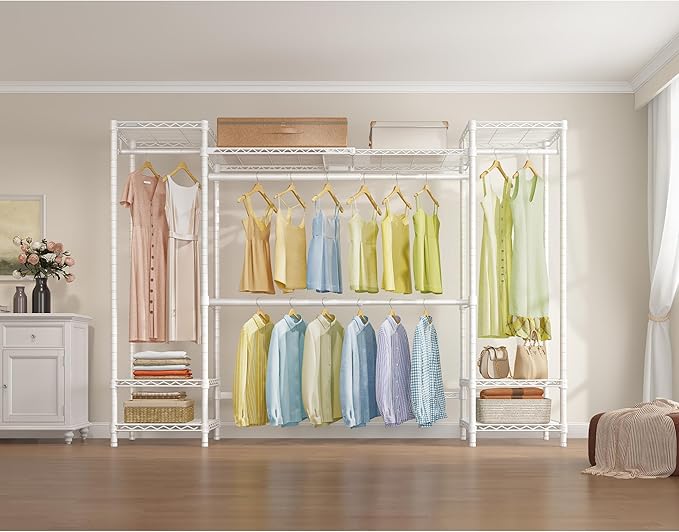 VIPEK X30 Expandable Clothes Rack Adjustable from 5' to 6'11", 950lbs Capacity Heavy Duty Portable Closet with 4 Hanger Rods & 7 Wire Shelves, Metal Wardrobe System for Reach-in Closet, White