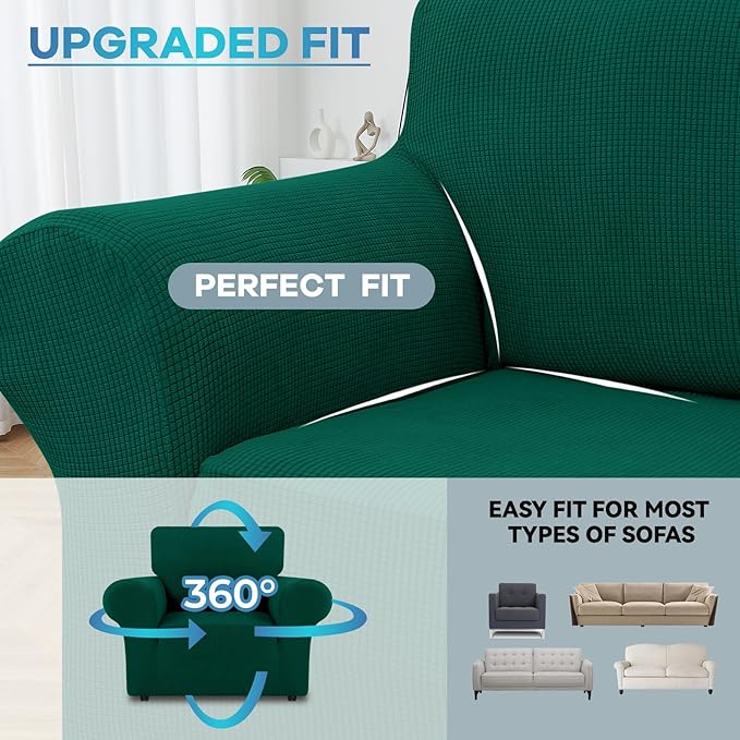 LURKA Stretch Chair Sofa Slipcovers 1 Piece Couch Covers for Sofa Furniture Protector Full Sofa Covers with Elastic Bottom for Kids and Dog (Dark Green, Small)