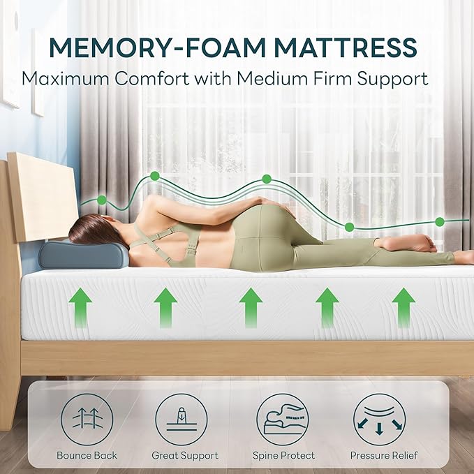 King Mattress 12 Inch, Memory Foam Mattress, Green Tea Cooling Gel Infused for Pressure Relief, Bed in a Box CertiPUR-US Certified & Fiberglass Free