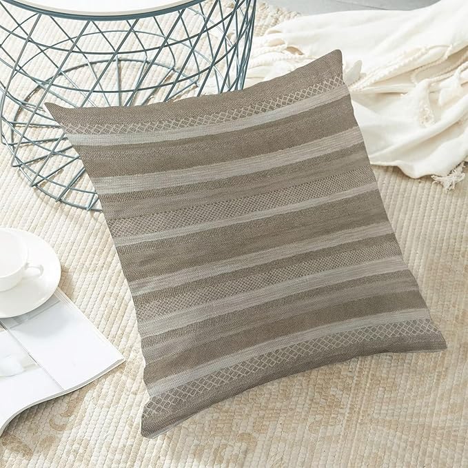 Boho Brown Stripe Throw Pillow Covers 18x18 Inch Set of 2, Rustic Abstract Decorative Throw Pillow Covers Retro Stripe Neutral Outdoor Cushion Cover for Sofa Couch Farmhouse Room Bed Decor