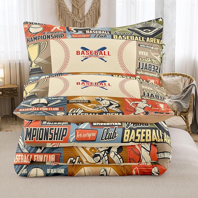 Tailor Shop Baseball Comforter Set, Full Size Sports Bedding for Boys with 2 Pillowcases