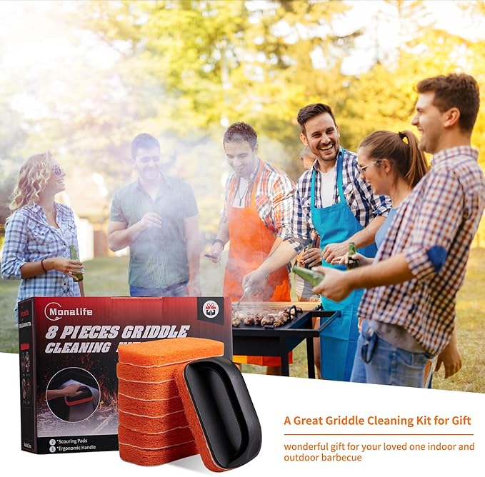 Griddle Cleaning Kit for Blackstone,Scouring Pads Brush with Handle-Flat Top Grill Cleaner Accessories, Non-Scratch Grill Scrubbers Tool,Griddle Scrubbing Pads for Cleaning Kitchen, Bathroom