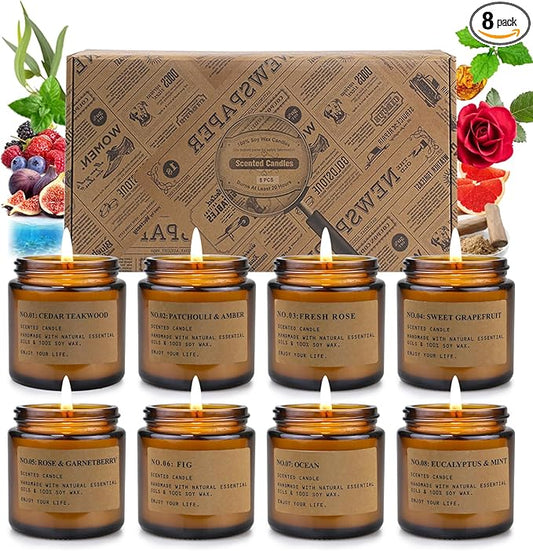 Candles for Home Scented,8 Pack Aromatherapy Jar Candle Gifts for Women, Natural Soy Wax Amber Candle Set, Scented Candles Set for Birthday Valentine Mother's Christmas Day Present