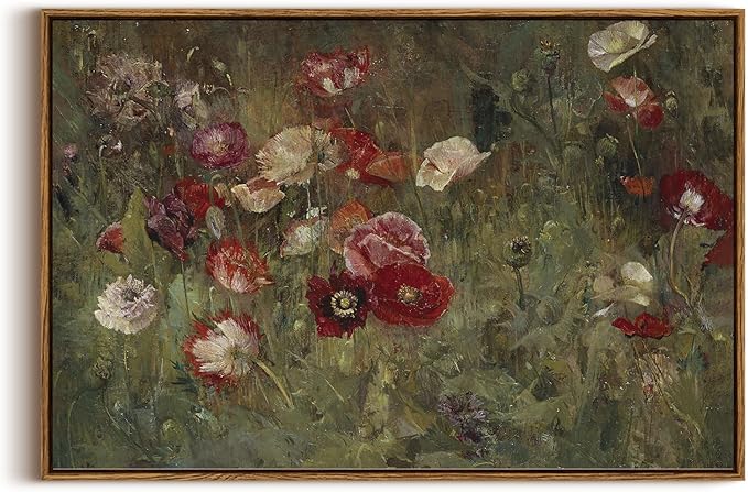 InSimSea Framed Canvas Wall Art Vintage Decor, Flowers Large Wall Art Prints, Flowers Art Modern Farmhouse Decor, Botanical Wall Art Painting for Office, Bedroom Bathroom Office home Decor, 20"x30"