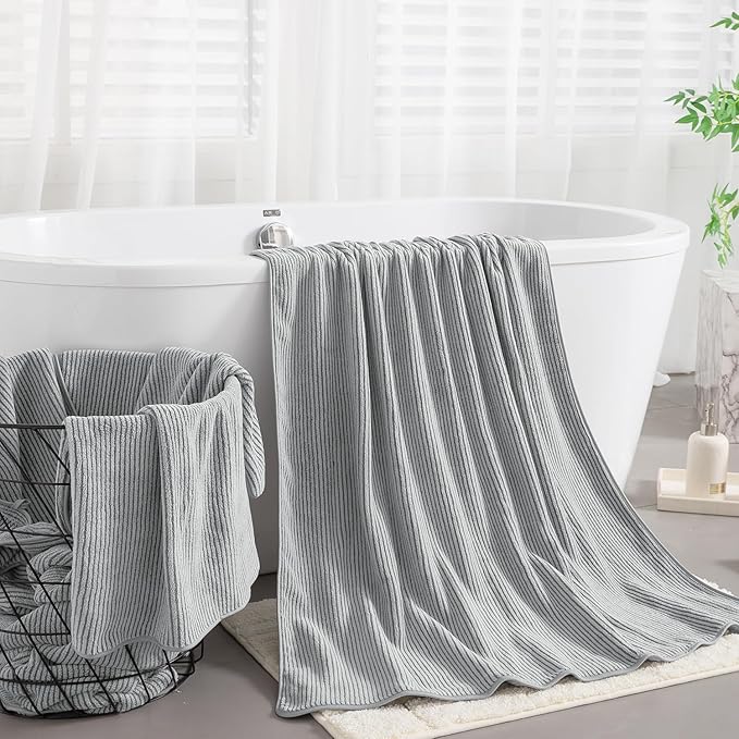 8-Piece Premium Towel Set for Bathroom|2 Oversized Large Bath Sheet,2 Hand Towels,4 Washcloths|Soft Cozy Highly Absorbent Fast Dry Microfiber Shower Towel Set for Hotel Bathroom Essentials,Grey