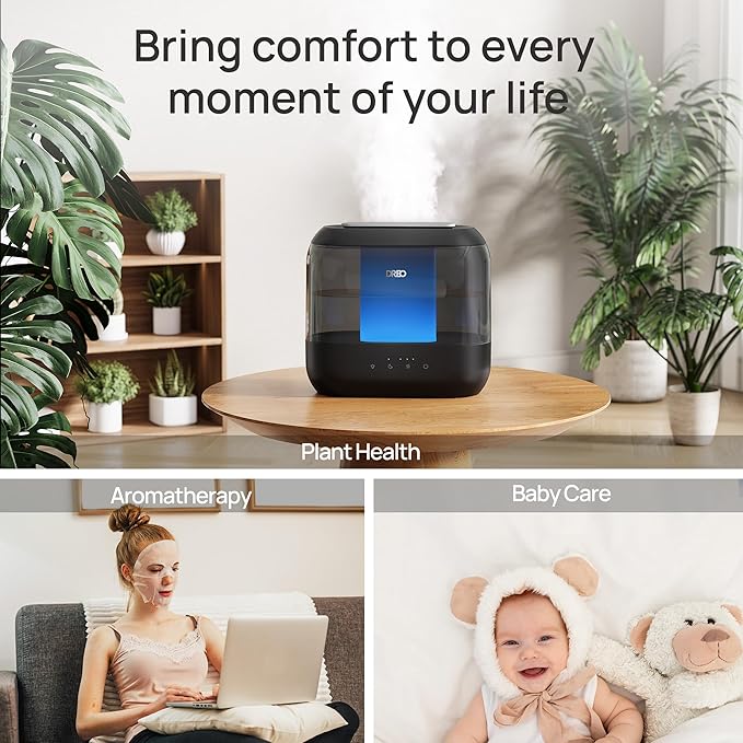 Dreo Top Fill 4L Humidifiers for Bedroom, 36H Runtime, 28 dB Quiet Cool Mist Supersized Air Humidifier for Large Room, Plants, Baby Nursery, Indoor, Night Light, Easy to Clean & Fill, Black
