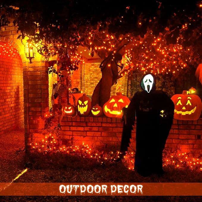 JMEXSUSS 500 LED Halloween Lights Outdoor, 163FT 8 Modes Orange Halloween Light Indoor Clear Wire, Outdoor Waterproof Thanksgiving Lights Plug in for Fall Room Porch Christmas