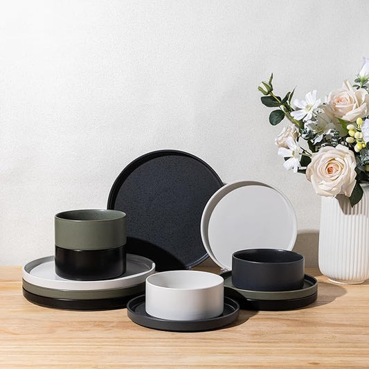 GBHOME Ceramic Dinnerware Sets for 4, Stoneware Plates and Bowls Sets, Chip and Scratch Resistant Dishes, Dishwasher & Microwave& Oven Safe Dishes sets, Reactive Glaze-Colorful