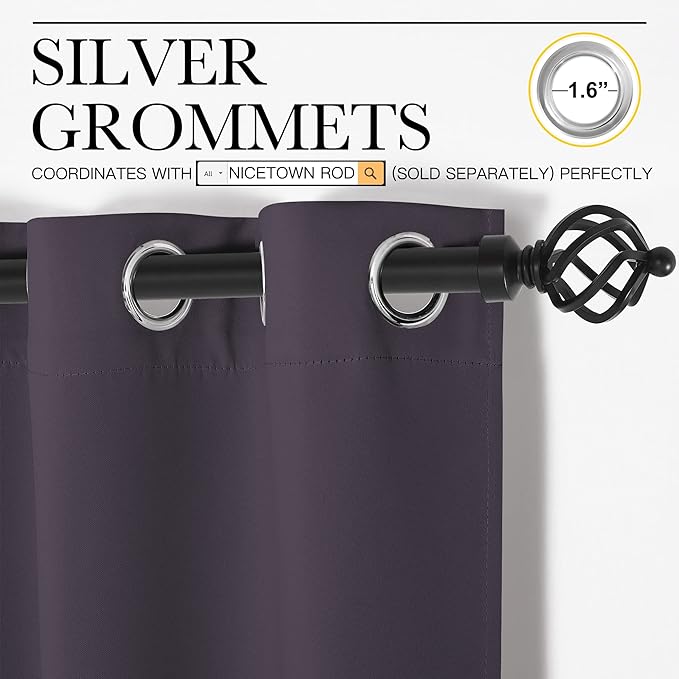 NICETOWN Greyish Purple Blackout Curtains 96 inches Length for Living Room, 2 Panels, 55" Wide, Thermal Insulated Long Drapes for Large Window