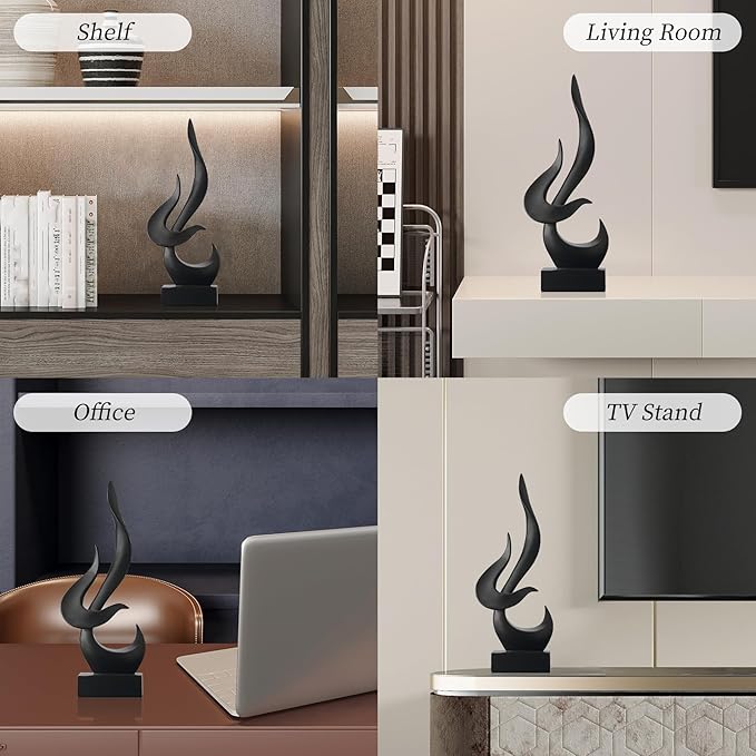AWNR Black Flame Abstract Sculpture Resin Art Statue Modern Home Decor for Living Room TV Stand Office Shelf Accents Minimalist Figurines Centerpiece Table Decorations