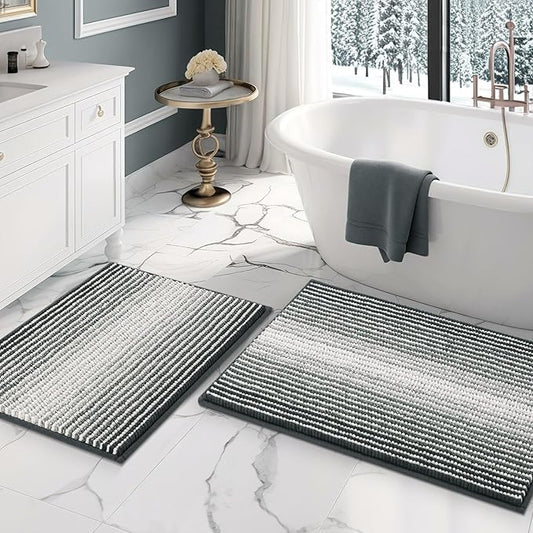 BSICPRO Bathroom Rugs and Mats Sets, 2 Piece Thick Absorbent Chenille Non Slip, Soft Shaggy Bath Room Floor Mats for Bathroom, Machine Washable (Blue Grey, 20" x 32" Plus 16" x 24")