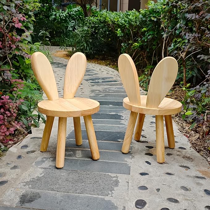 Solid Wood Rabbit Chair Cute Multi Functional Sturdy Rubber Wood Chair for Living Room Bedroom Playroom Easy Assembly Comfortable Safe Design (No Hair, Rabbit Stool)
