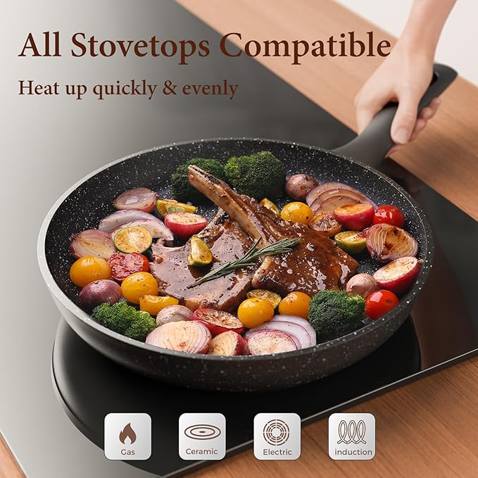 Non Stick Frying Pans,Healthy Stone Cookware,Deep Frying Pan Skillet,Omelette Pan,Nonstick Cooking Egg Pans，PFOA-free Non Toxic Frying Pan (11 Inch)