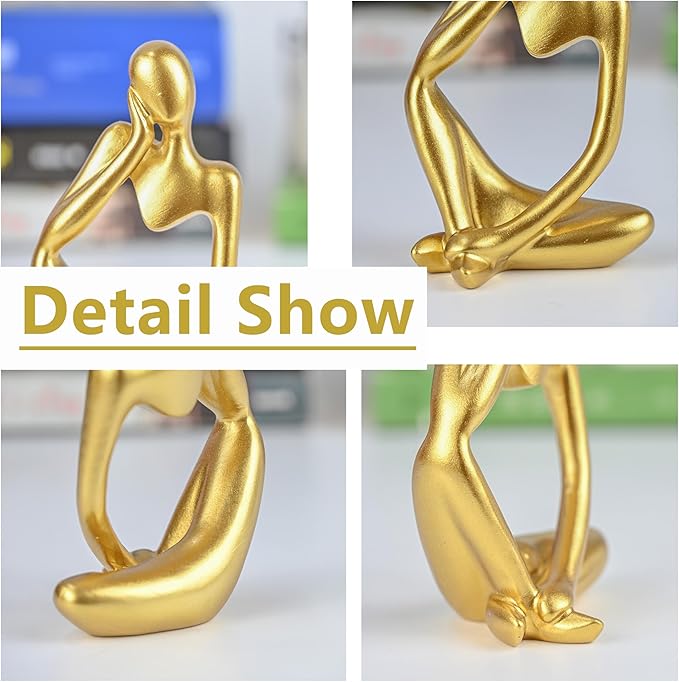 BOPART 3Pcs Gold Statues Decor for Home, Office or Living Room, Resin Thinker Figurines Sculptures Gold Accent for Bookshelf or Coffee Table Decoration