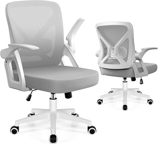 FelixKing Office Chair - Ergonomic Desk Chair Breathable Mesh Task Chair with Wheels and Lumbar Support Home Desk Office Chair with Flip up Armrest Rolling Swivel Computer Chair for Home Office Gray