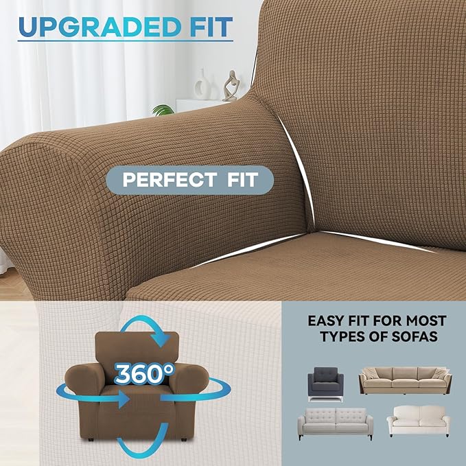 LURKA Stretch Chair Sofa Slipcovers 1 Piece Couch Covers for Sofa Furniture Protector Full Sofa Covers with Elastic Bottom for Kids and Dog (Camel, Small)