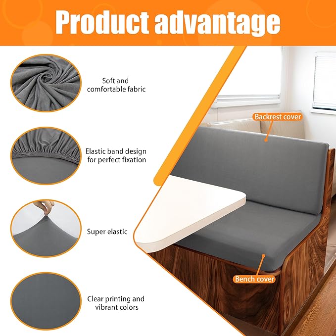 Rv Dinette Cushion Covers,Printing Stretchable Camper Cushion Cover,RV Cushion Slipcover,Rv Couch Cover Replacement for RV Camper Car Bench,2 Backrest Covers and 2 Bench Covers (Gray)