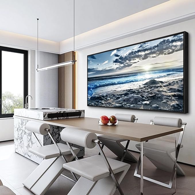 Wapluam Large Canvas Prints - Wall Decorations for Living Room, Bedroom, Office - Blue Sea Scenery Artwork - Framed Beach Posters