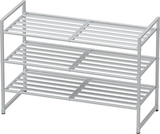 SIMPLE HOUSEWARE 3-Tier Stackable Metal Panel Shoes Rack, Silver