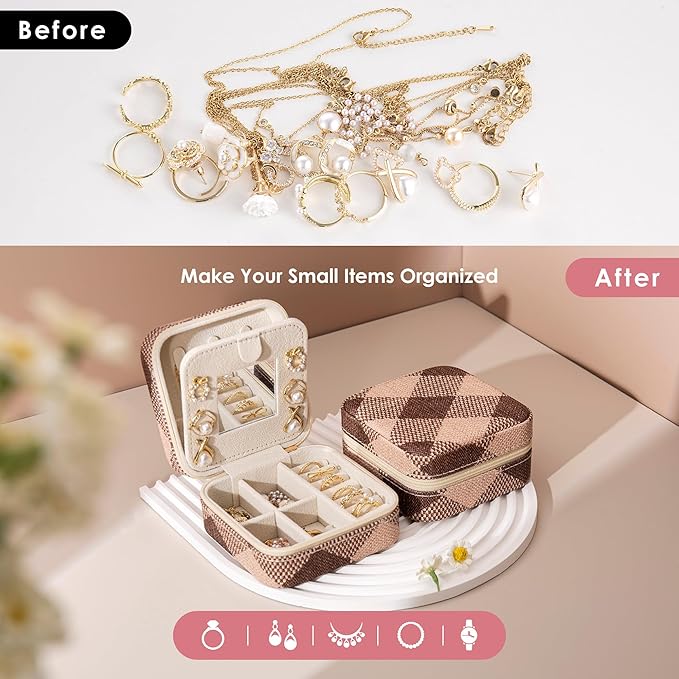 Geometric Diamond Jewelry Box, Argyle Classic Retro Jewelry Travel Case for Women Girl, Trendy Birthday Gradution Gift