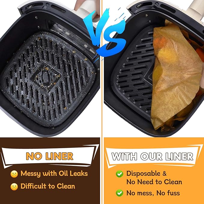 Air Fryer Liners Disposable, 125PCS 8 Inch Greaseproof Air Fryer Liners, Square Unbleached Parchment paper, Non-stick Airfryer Liners for 5-8QT Air fryer, Baking, Roasting Microwave