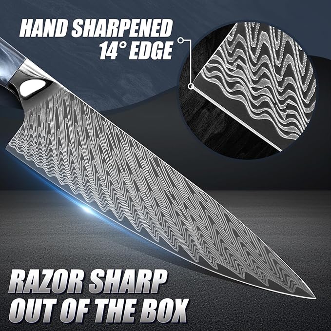 Huusk 8" Chef Knife, Stainless Japanese Kitchen Knife with Ergonomic Resin Handle & Sheath, Sharp Kitchen Knives Full Tang, Japanese High Carbon Steel Cooking Knifes, Father's Day Gifts for Dad